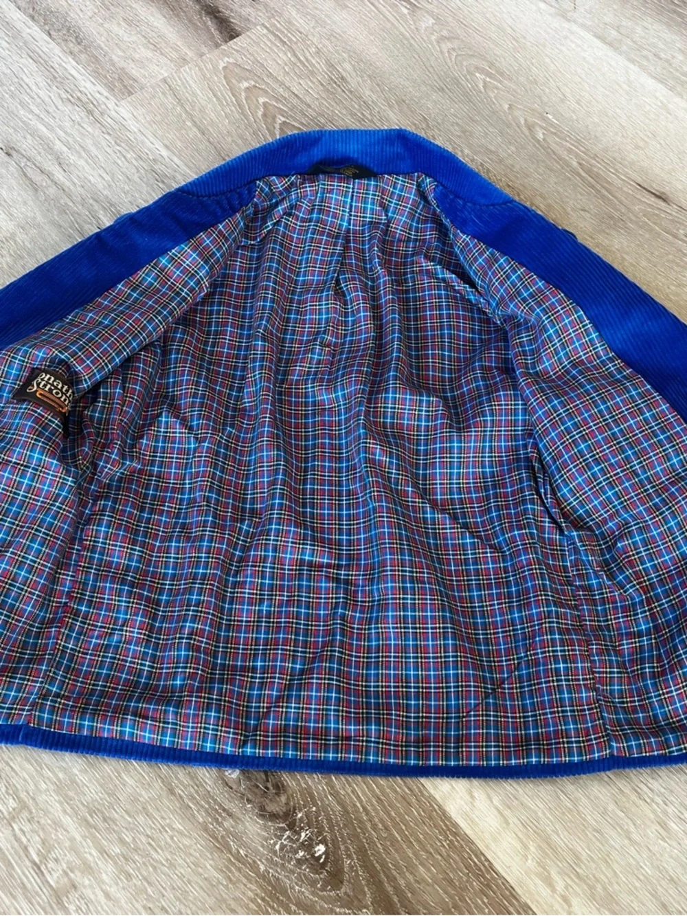 Blue Corduroy Blazer with Plaid Interior